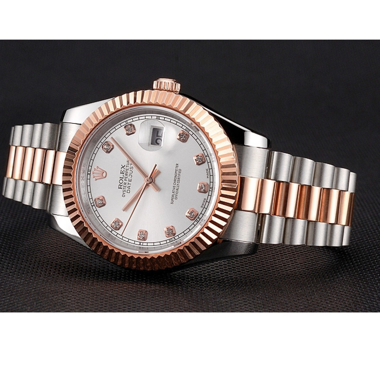 MiroTime 0731 Swiss Rolex Datejust White Dial Rose Gold Bezel Stainless Steel Case Two Tone Bracelet